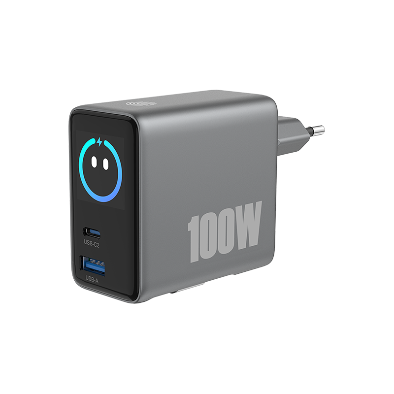 100W TFT display GaN Charger with Retractable Cable 