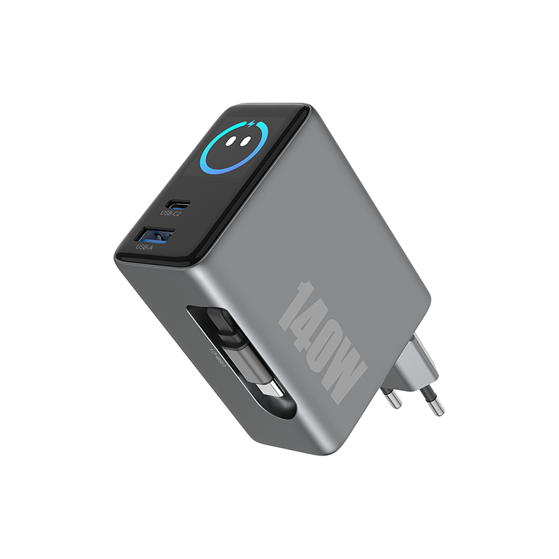 140W TFT display GaN Charger with Retractable Cable